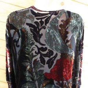 Vintage Dark Floral Kimono Fringe Open Front Cardigan Top 3/4 Bell Sleeve Unique